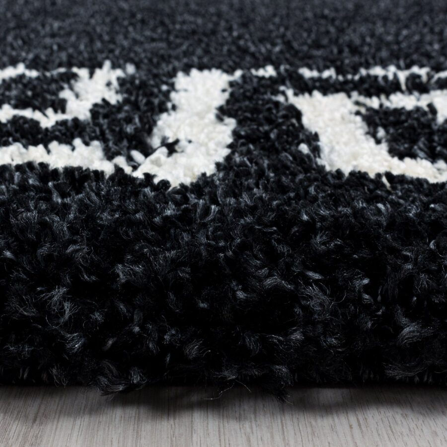 Thumbnail: Black and White Fluffy Shaggy Rug Greek Key