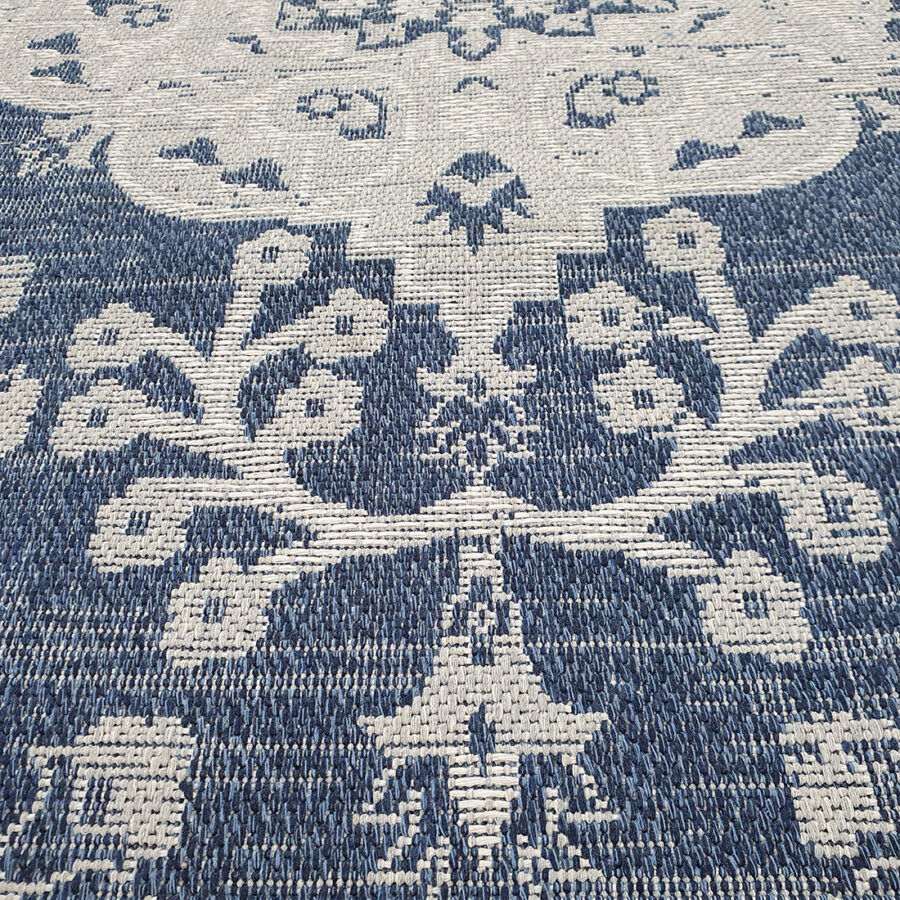 Thumbnail: Cotton Rug Navy Grey Oriental