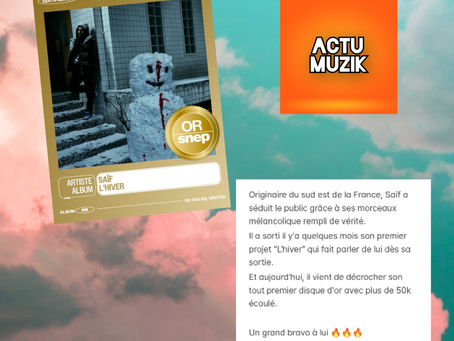 Saïf disque d'or avec son album "L'hiver"