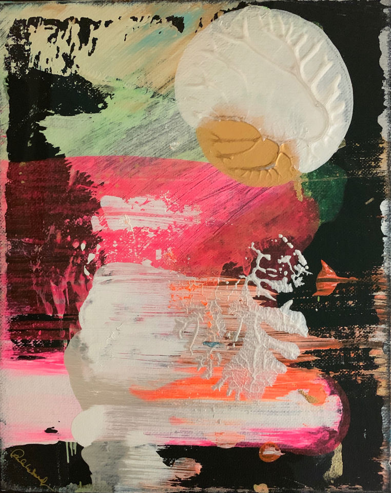 Surreal moon takes over the sky in this surreal painting.