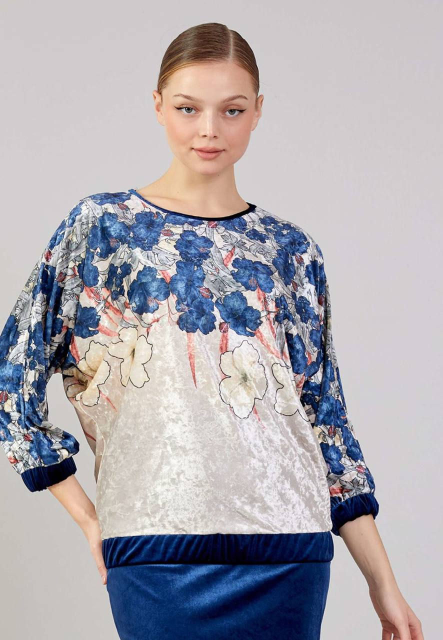 Miniaturebillede: Women’s 2pcs Velvet Floral Print Top and Skirt Womenswear 