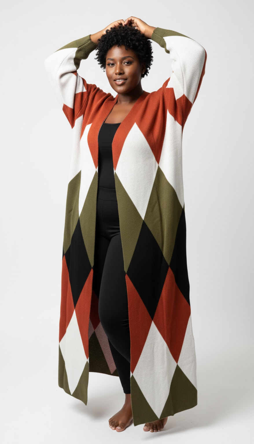 Miniatyrbild: Burnt Orange Multicolour Dress and Cardigan Knitwear Set