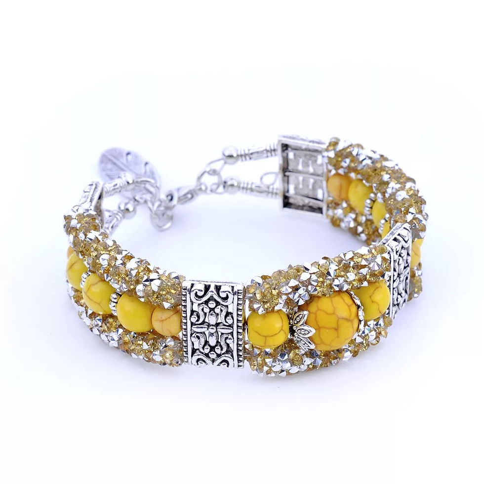 Thumbnail: Retro Handmade Synthetic Diamond Turquoise’s Beaded Wire Bracelet 