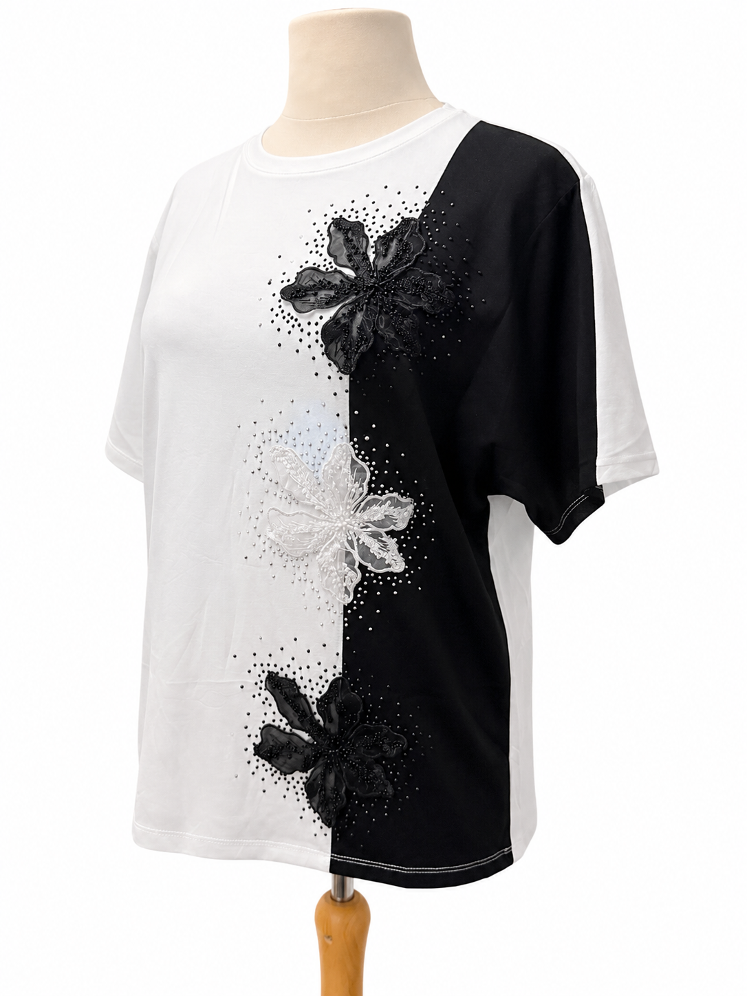 Women's Floral Embellished T-Shirt | Rhinestone Oversized Casual Top