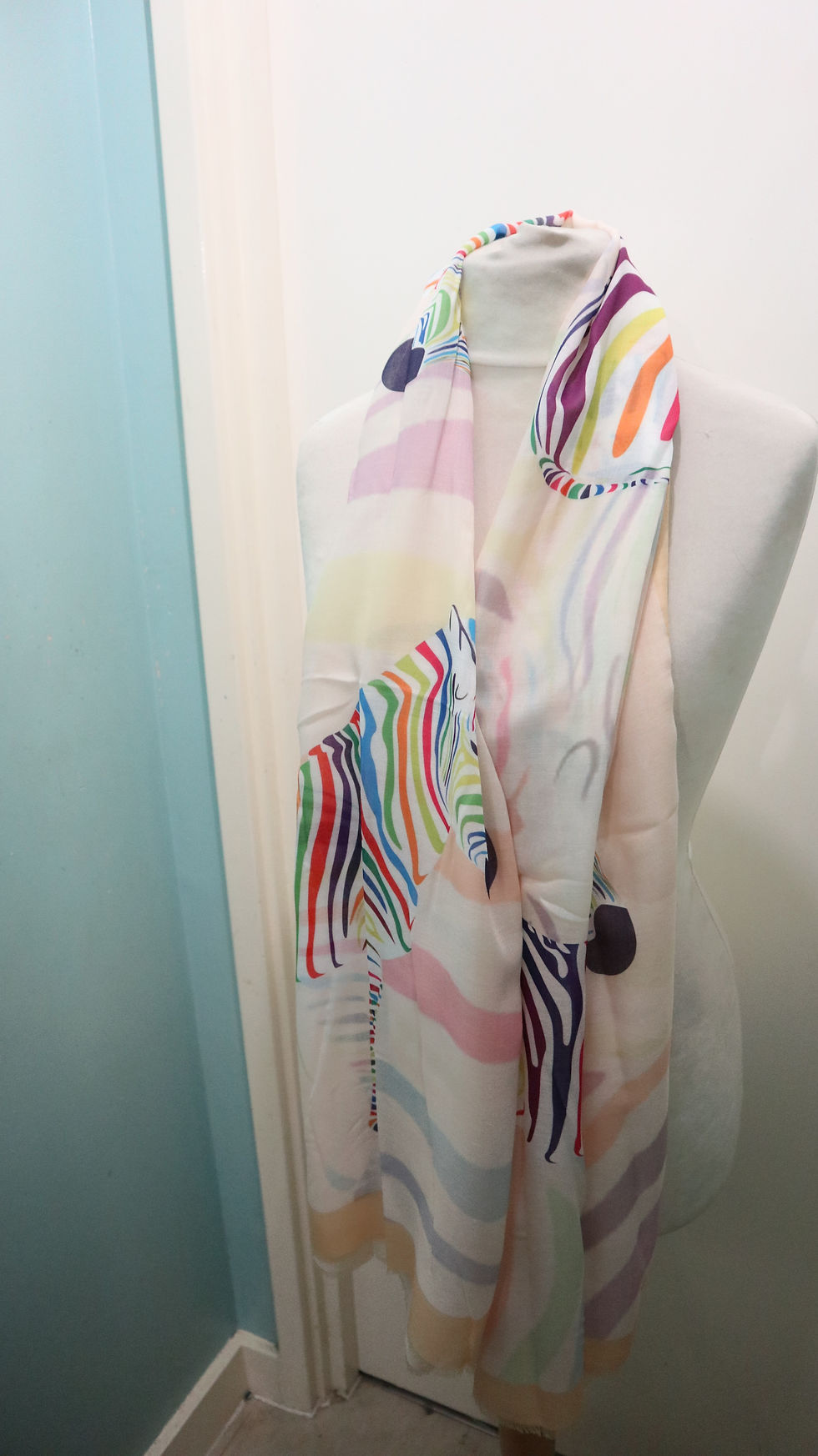 Thumbnail: Yellow Large Colourful Zebra Print Frayed Scarf, scarves, Women Scarfs