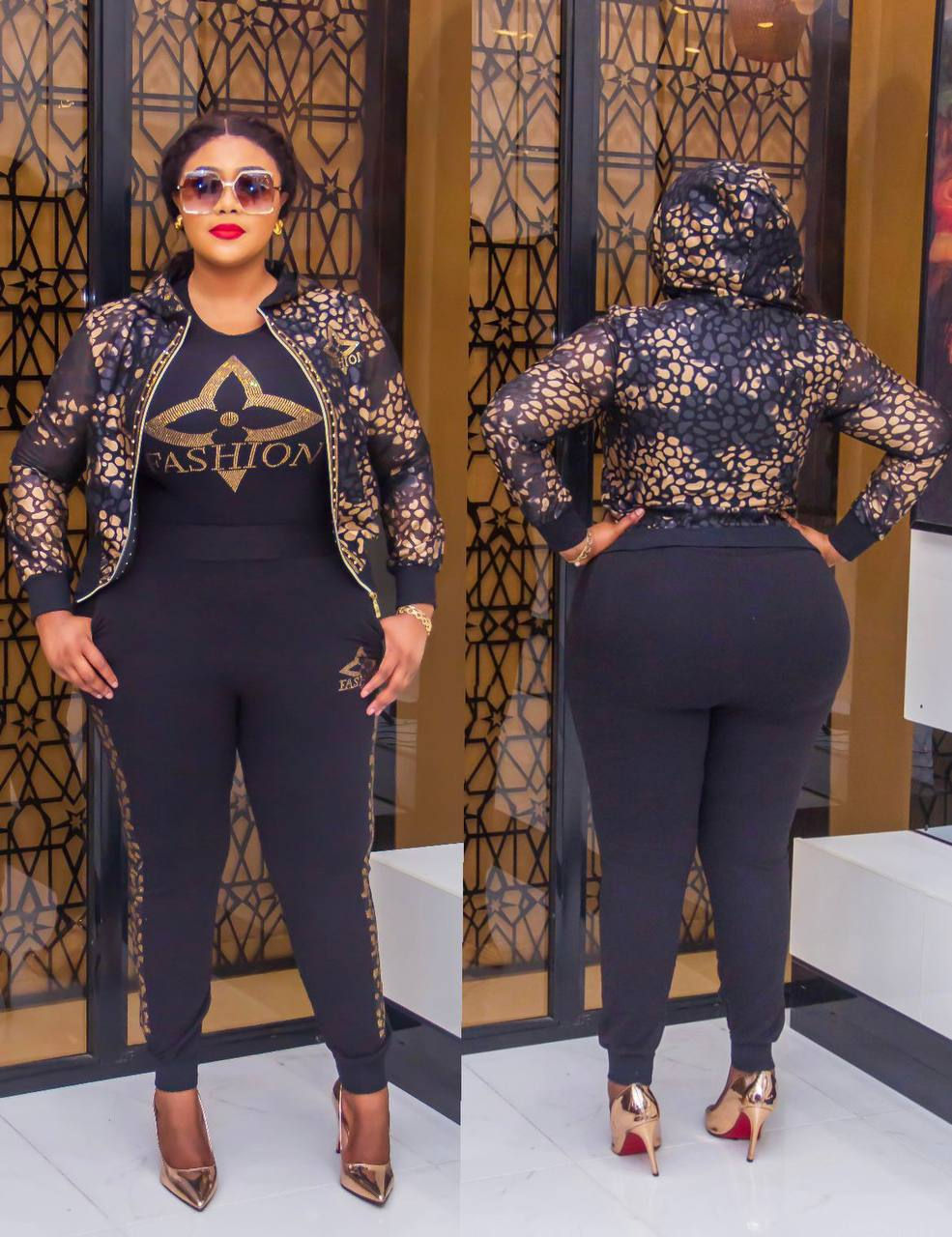 Tracksuit 3Pcs Zip Up Hoodie Bling Detail Women Tracksuit