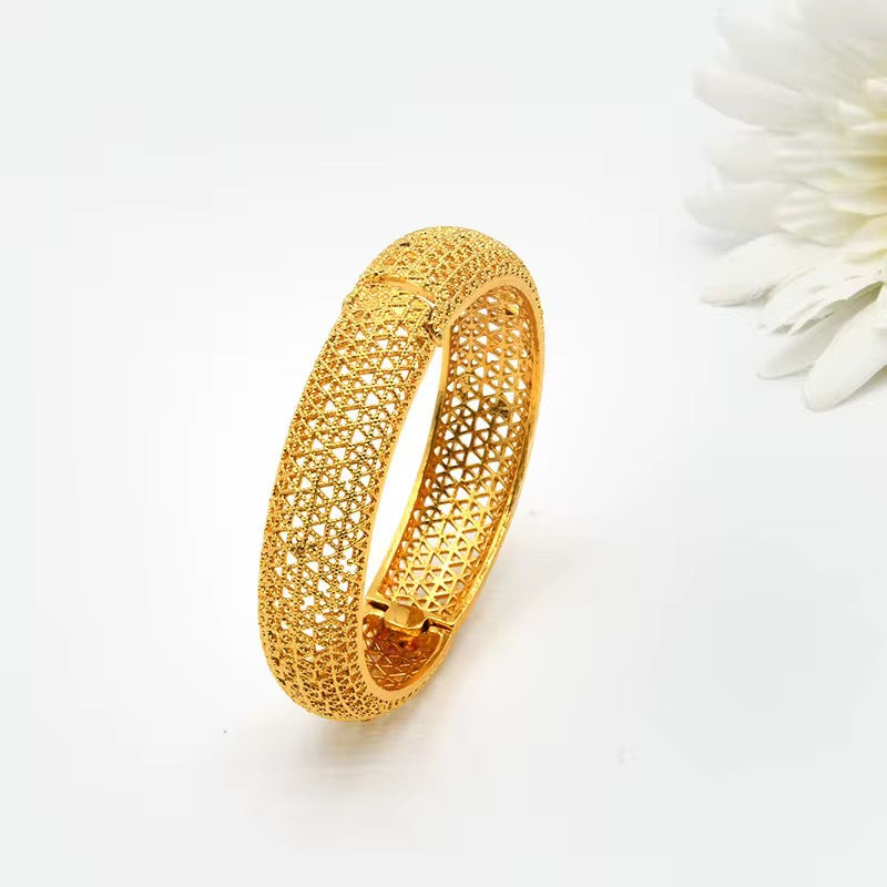 Thumbnail: 2Pcs Hinge Gold Plated Patterned Bangle Womenswear 
