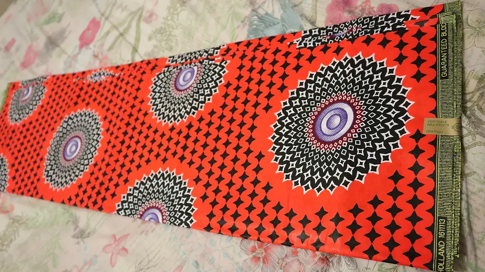Thumbnail: Orange African Print Fabric, 6 yard Ankara Wax fabric