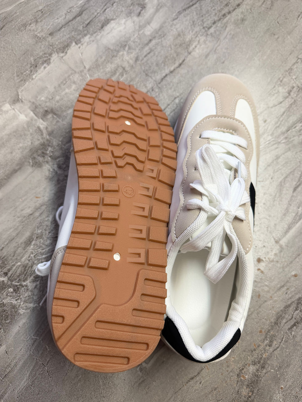 Thumbnail: Women's Beige & White Chunky Lace-Up Trainers – Casual Fashion Sneakers