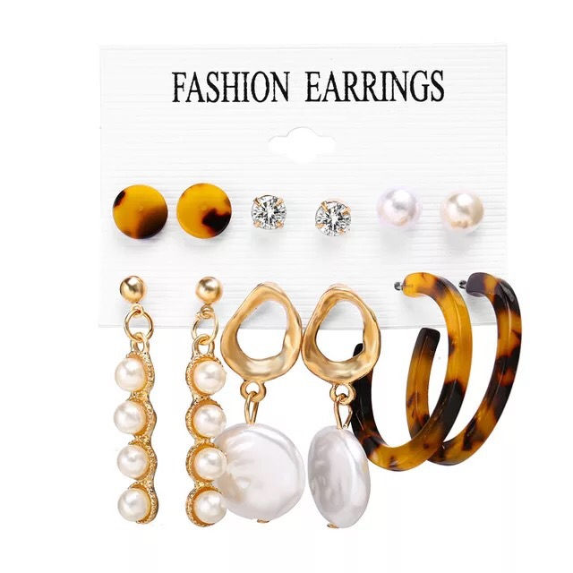 Miniaturebillede: Animal Print Faux Pearl Hoop Studs and Dangle Earrings