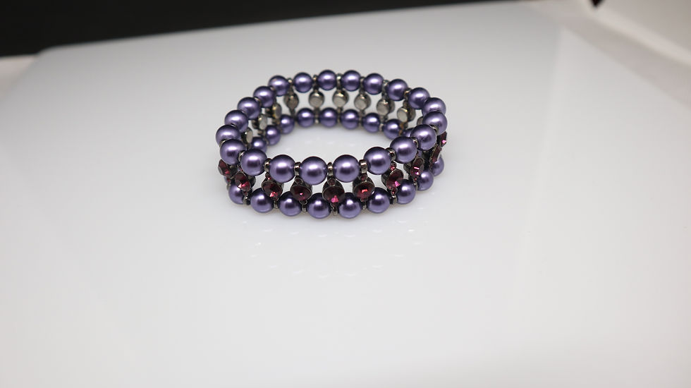 Miniatyrbild: Purple Beaded Elasticated Diamante Bracelet Womenswear