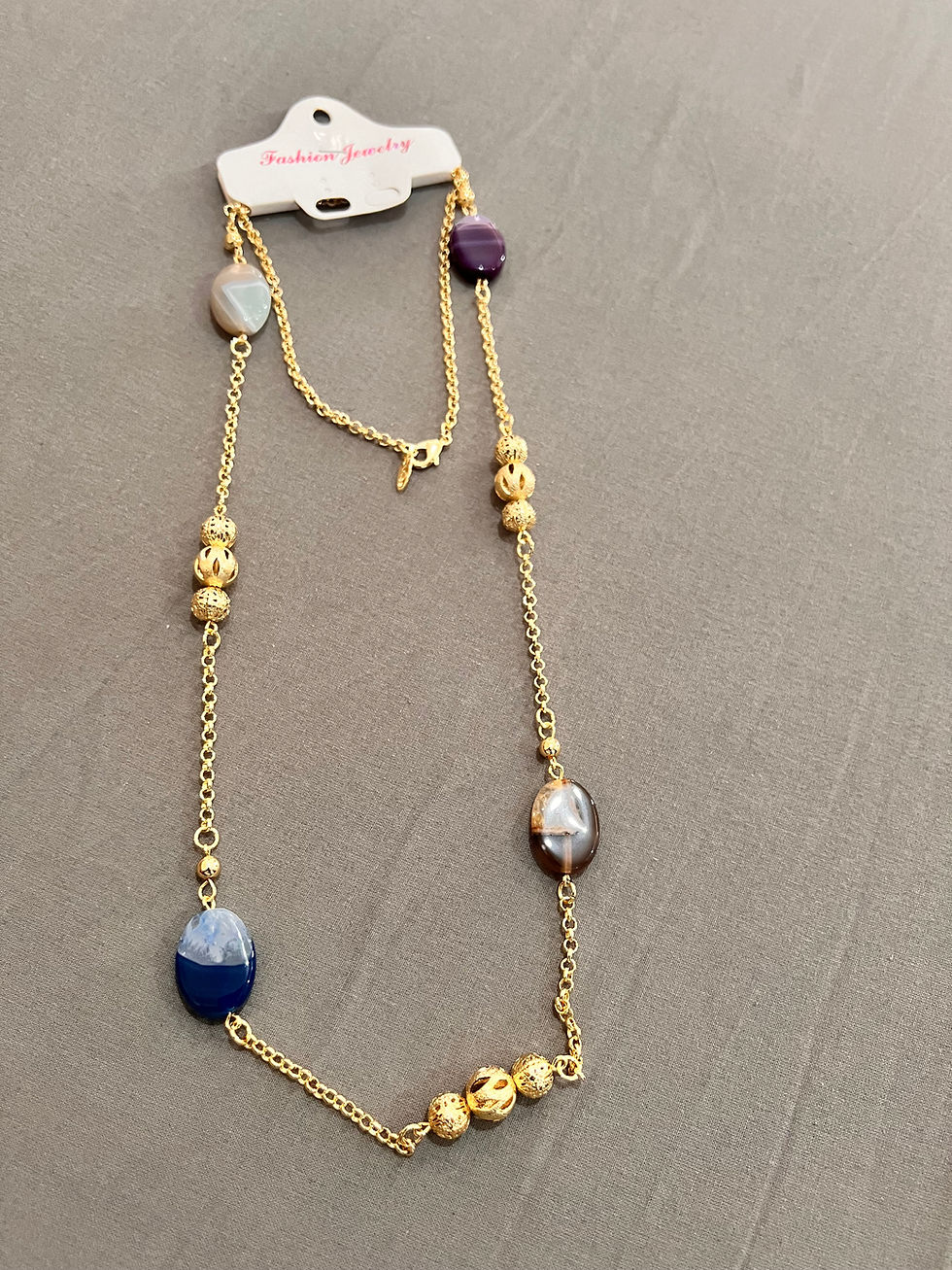 Miniatyrbild: Natural Stone Multicolour Beads Gold Plated Long Necklace Random Colours