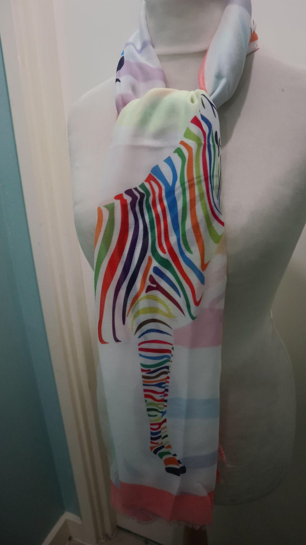 Thumbnail: Peach Large Colourful Zebra Print Frayed Scarf, Women Scarfs