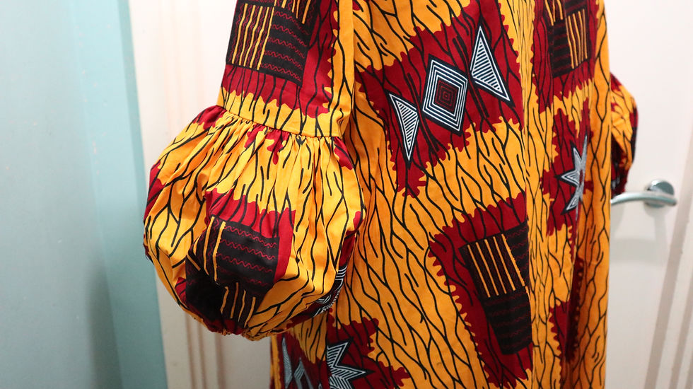 Thumbnail: Yellow Lace Trim Neckline Ankara Dress Womenswear 