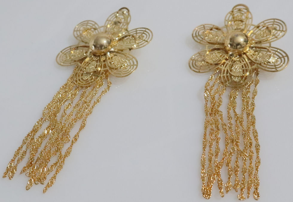 Thumbnail: Flower Statement Drop Chain Gold Plated Earring