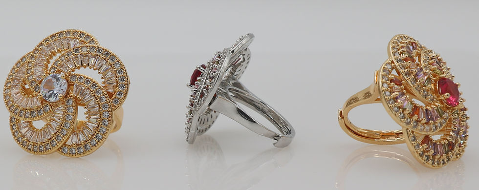 Thumbnail: Flower Shape Statement Cubic Zirconia 18k Gold Plated Ring