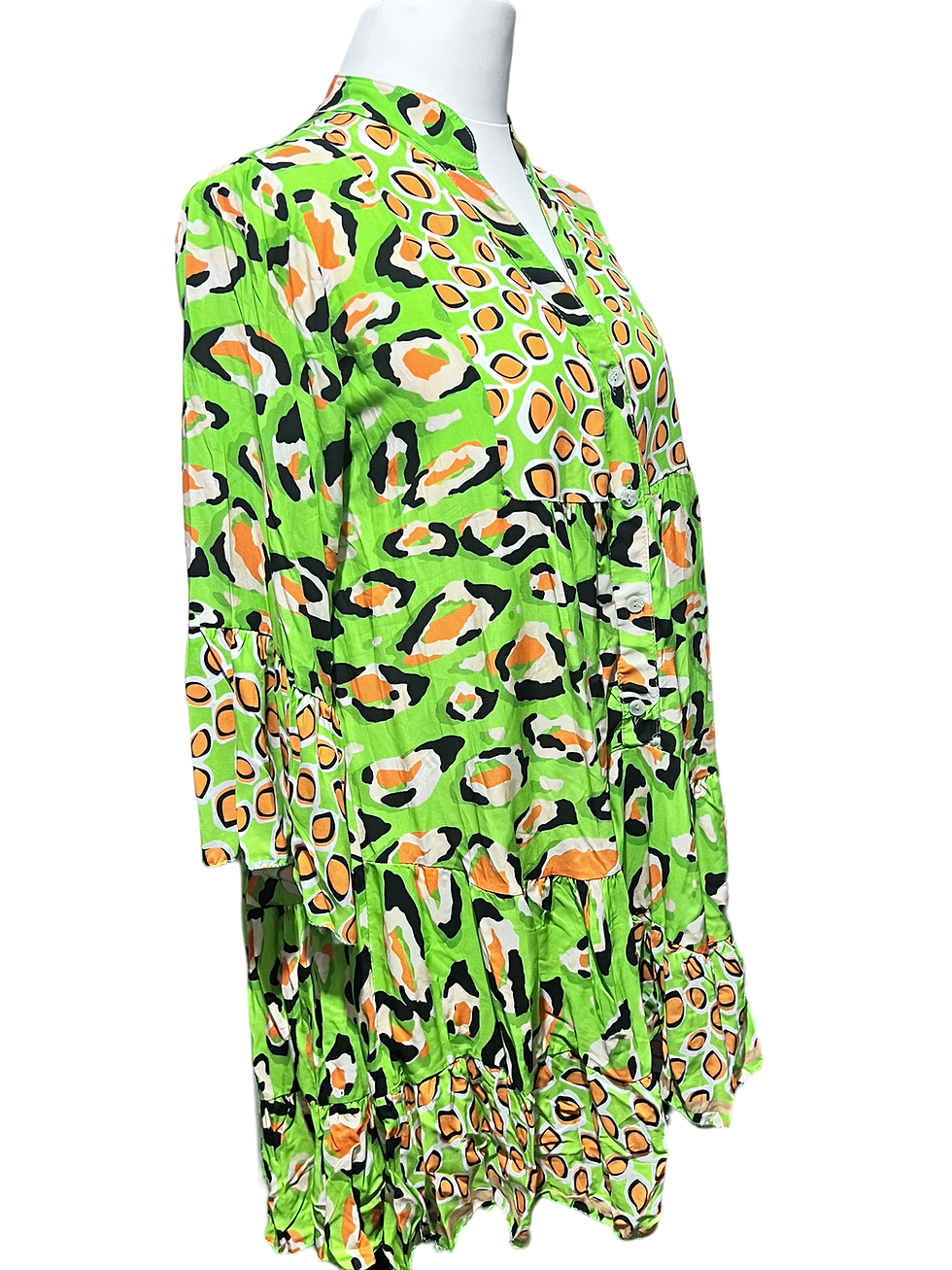 Miniatura: Printed Stand Neck Bell Sleeve Women’s Tiered Midi Dress  Womenswear 