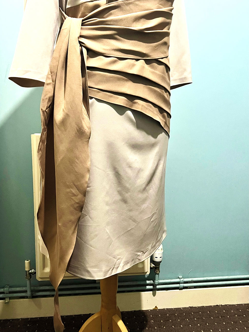 Thumbnail: Asymmetrical neck Ruffled Pleate Tie Front Body-con Dress Womenswear 
