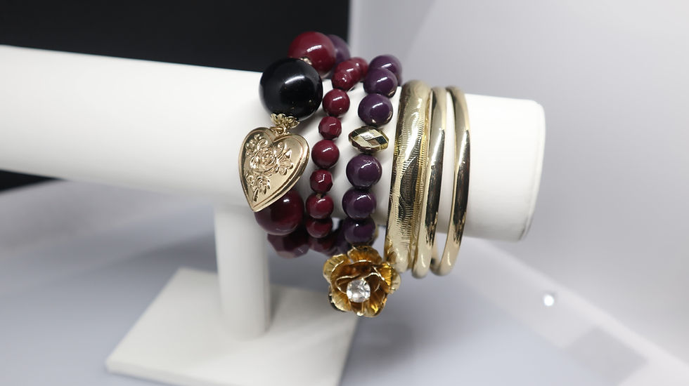 Miniatura: Wine Purple and Gold Charm Bangles/Bracelets Set