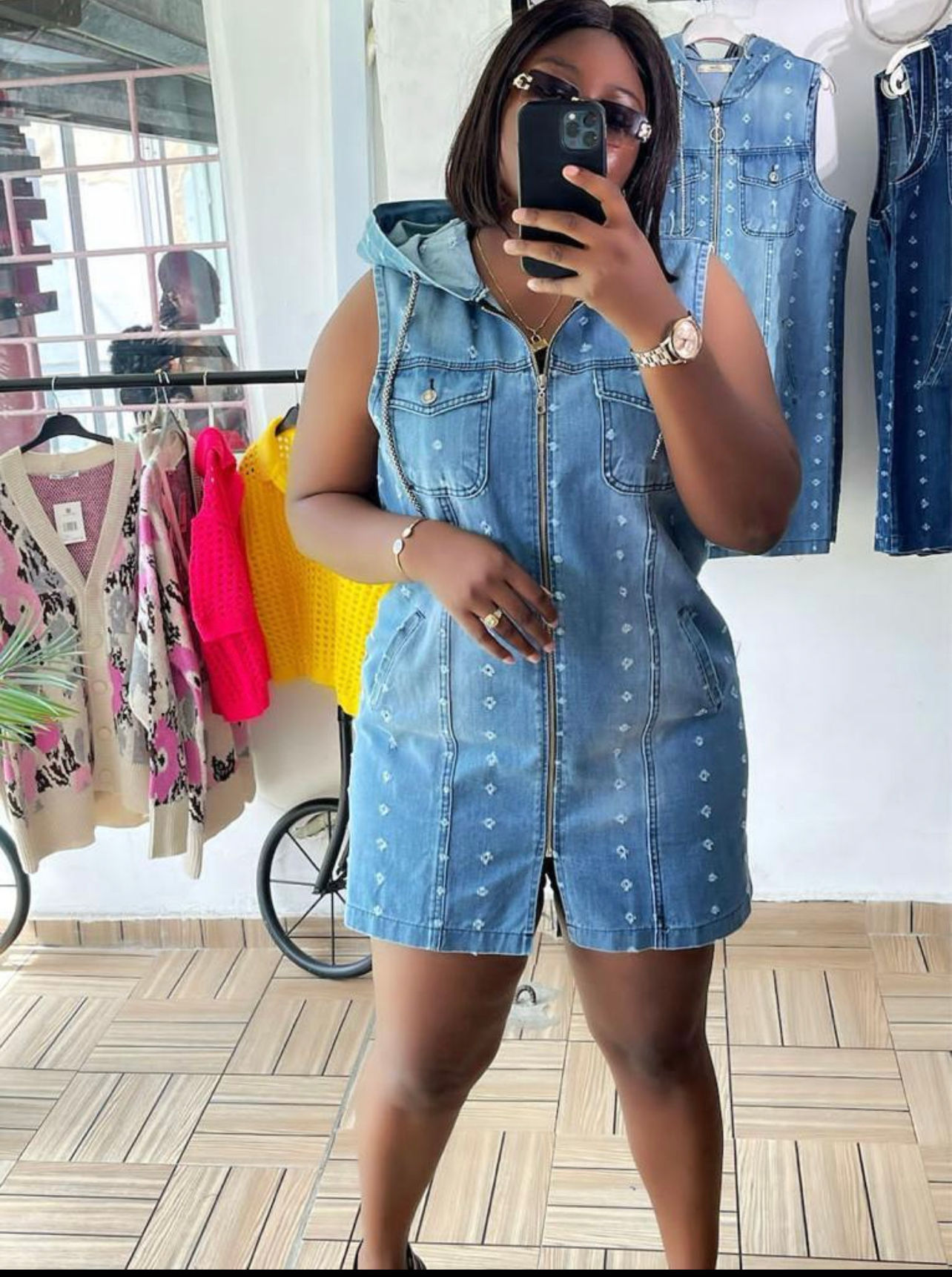 Distressed Denim Sleeveless Hoodie Dress Womenswear 