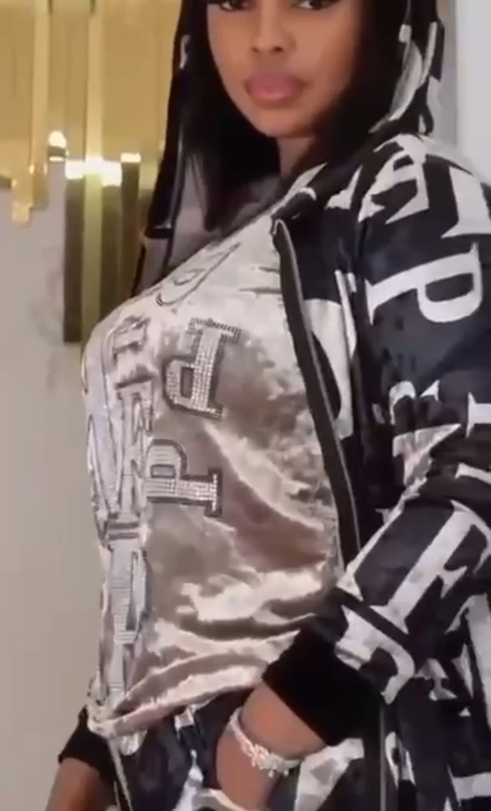 Thumbnail:  Velvet 3Pcs Bling Letter Print Hoodie Co-Ord Set Womenswear 