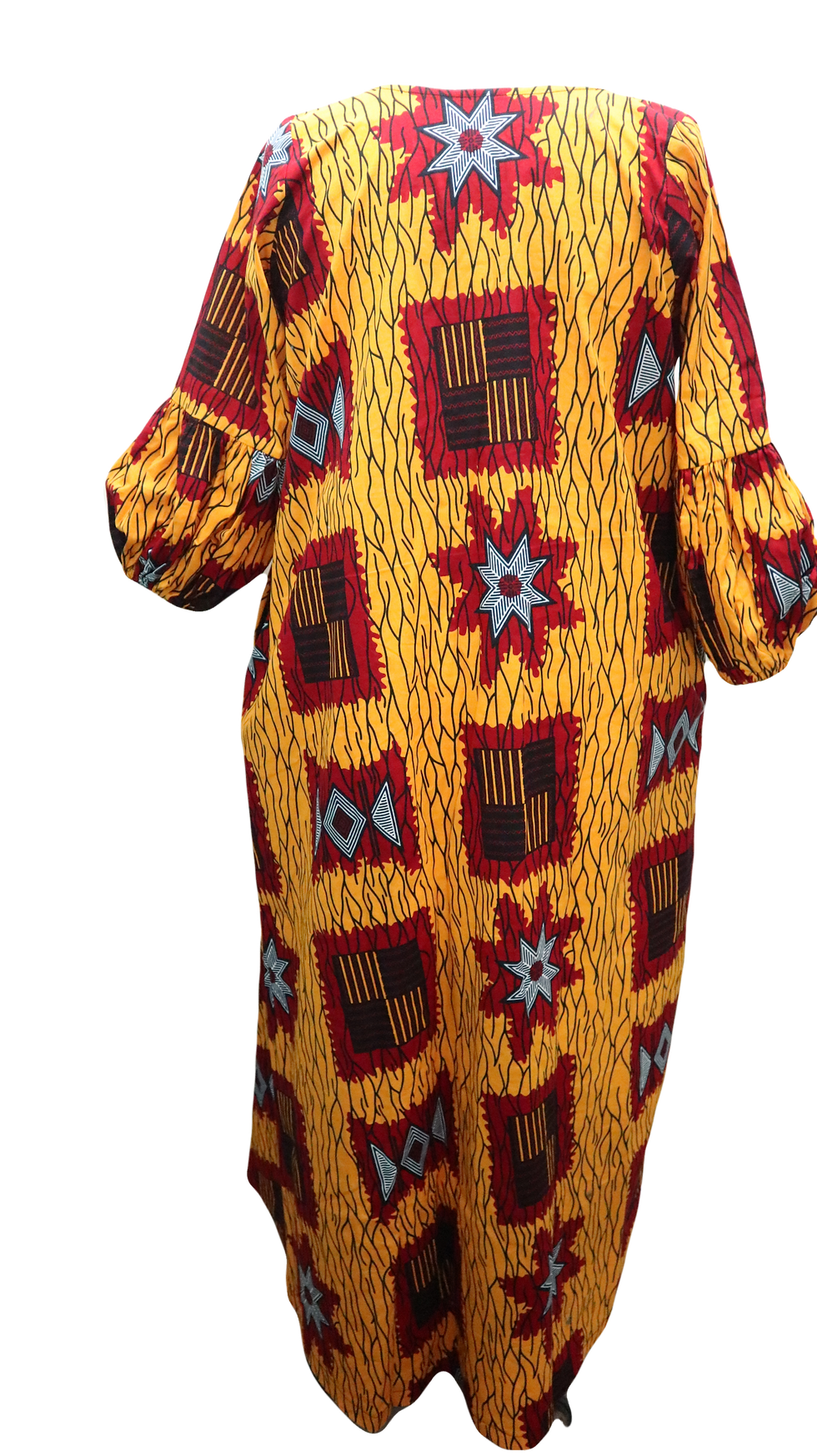 Miniatura: Yellow Lace Trim Neckline Ankara Dress Womenswear 
