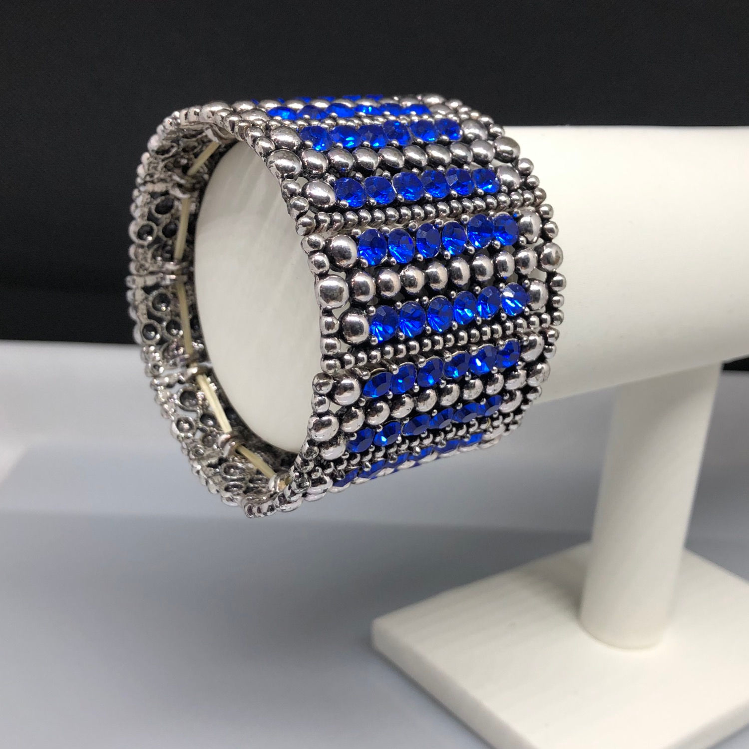 Blue and Silver Diamanté Elasticated Bracelet 