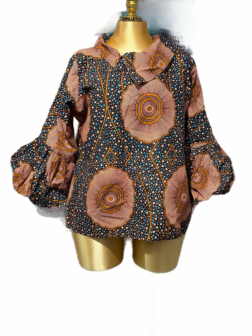 Miniatyrbild: Collar Ankara Blouse with Balloon Sleeves