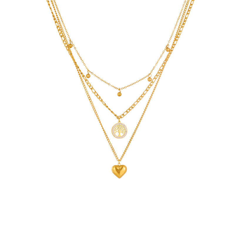 Miniaturbild: Multi Layers Stainless Steel Tree of Life Necklace 18k Gold Plated Heart Charm