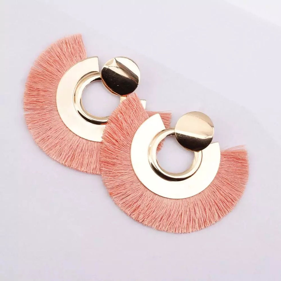 Thumbnail: Fan Shape Tassel Statement Gold Colour Earring