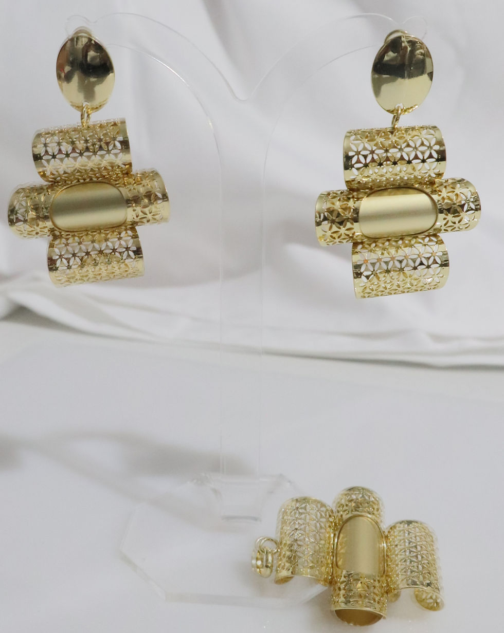 Miniature : Rolled Design Pendant and Earring Gold Plated Set Necklace not Included