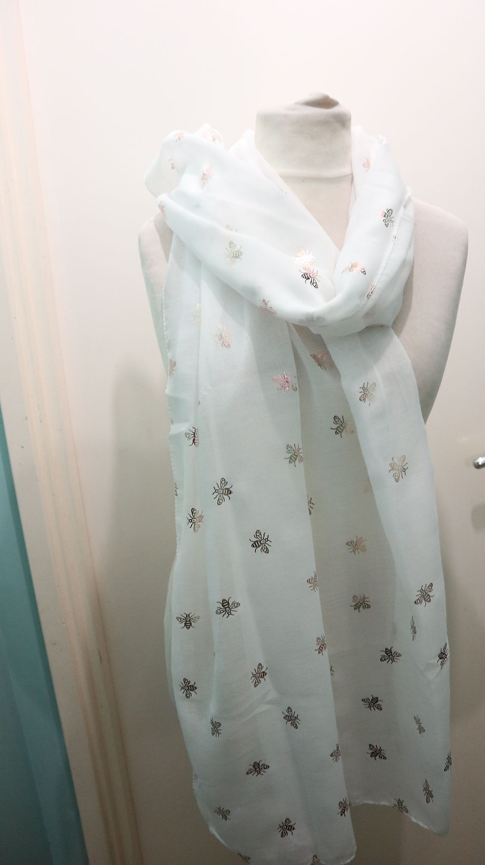 Thumbnail: Rose Gold Bee Print Scarf, Women Scarves, Head Wrap, Cover Scarf