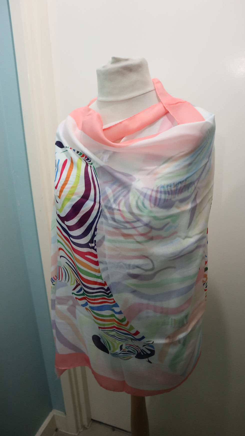 Miniatura: Peach Large Colourful Zebra Print Frayed Scarf, Women Scarfs