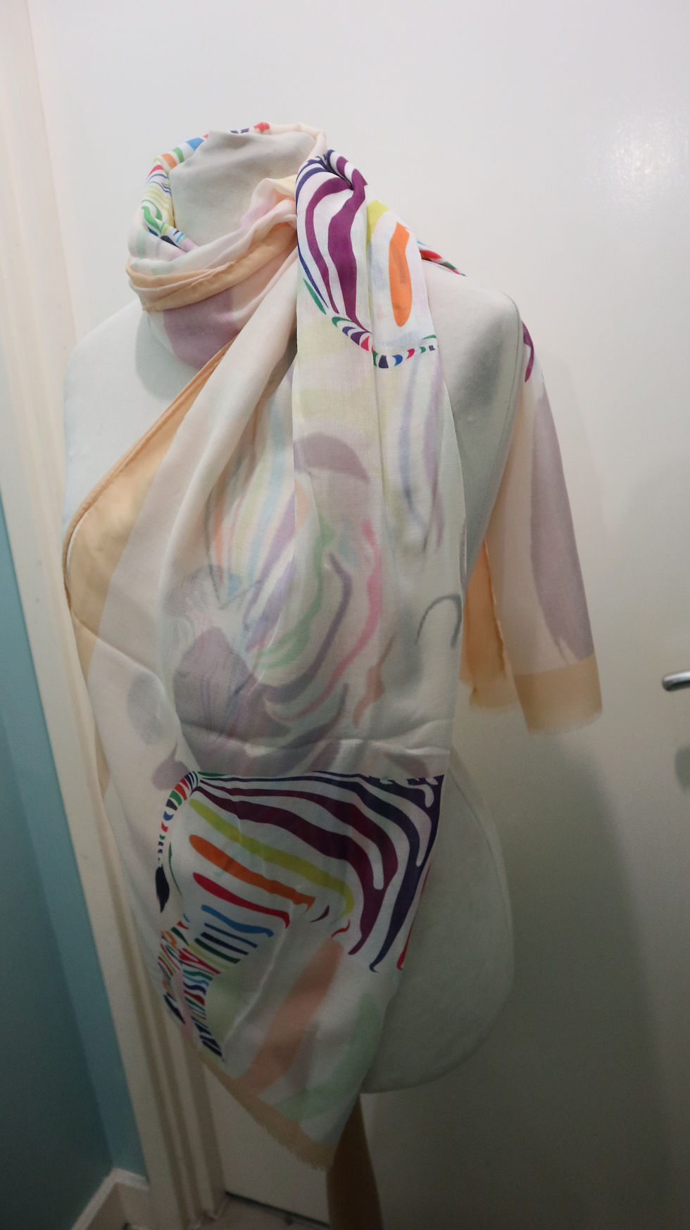 Miniatyrbild: Yellow Large Colourful Zebra Print Frayed Scarf, scarves, Women Scarfs