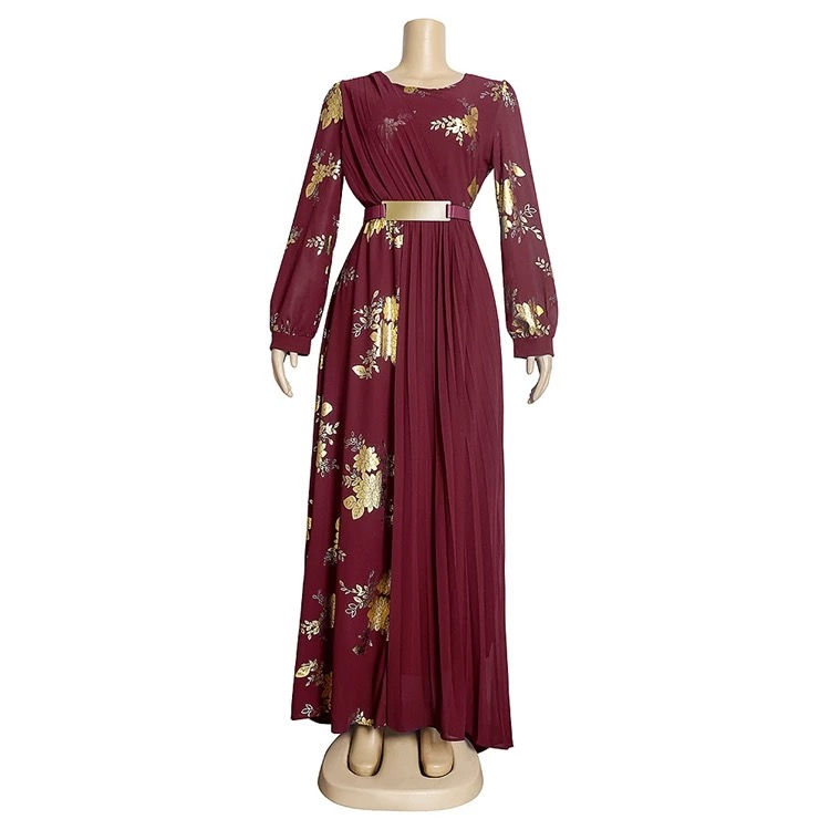 Thumbnail: Pleated Gold Flower Detail Chiffon Maxi Dress with Belt  Womenswear 