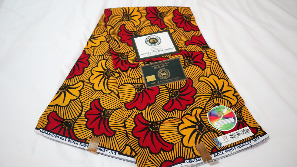 Miniature : African Ankara Print Fabric, 6 Yards Yellow/Red Flower