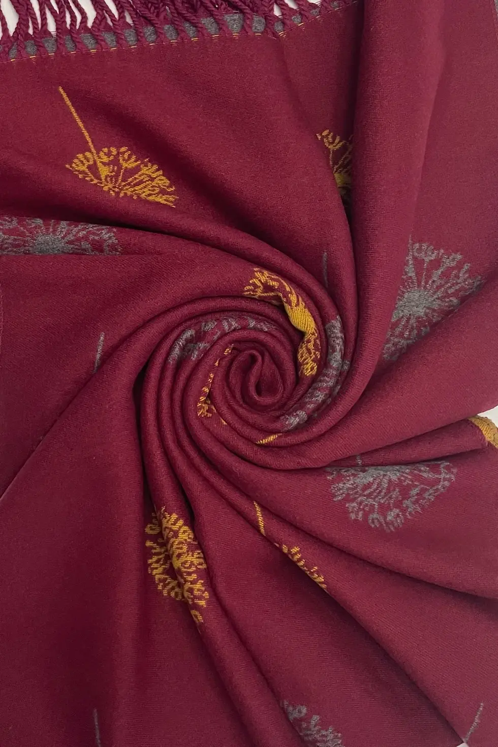 Thumbnail: Dandelion Print With Reversible Stripe Tassel Scarf