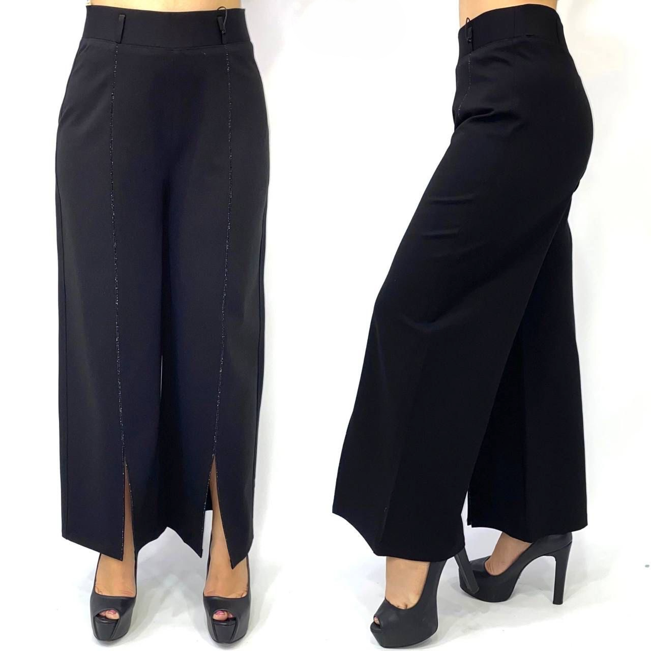 Slit Front Trouser With Bling Detail In Black Womenswear