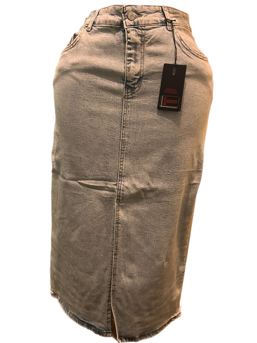 Miniatura: Wash Denim Skirt With Front Slit and Pockets 