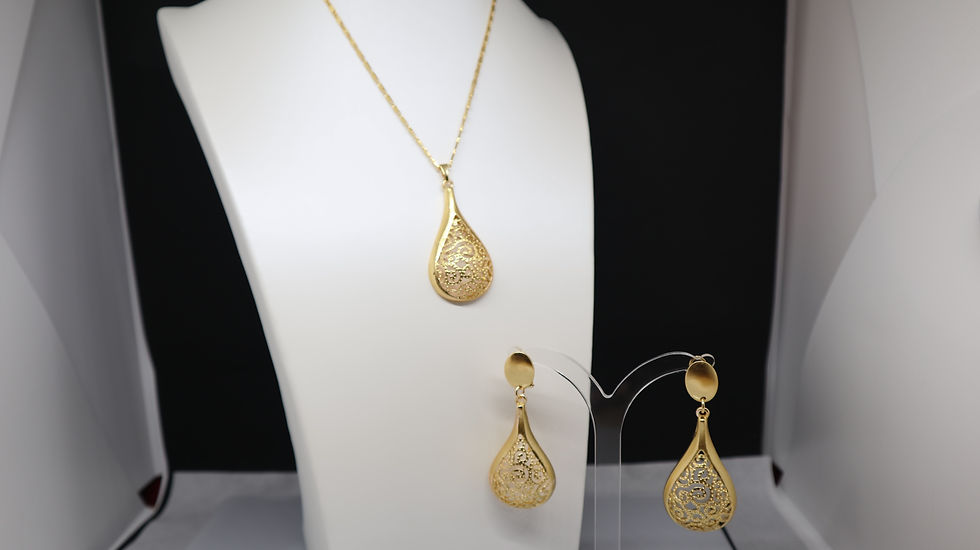 Miniaturebillede: Gold Necklace and Earring Set Gold Plated Drop earring Pendant and Necklace Set