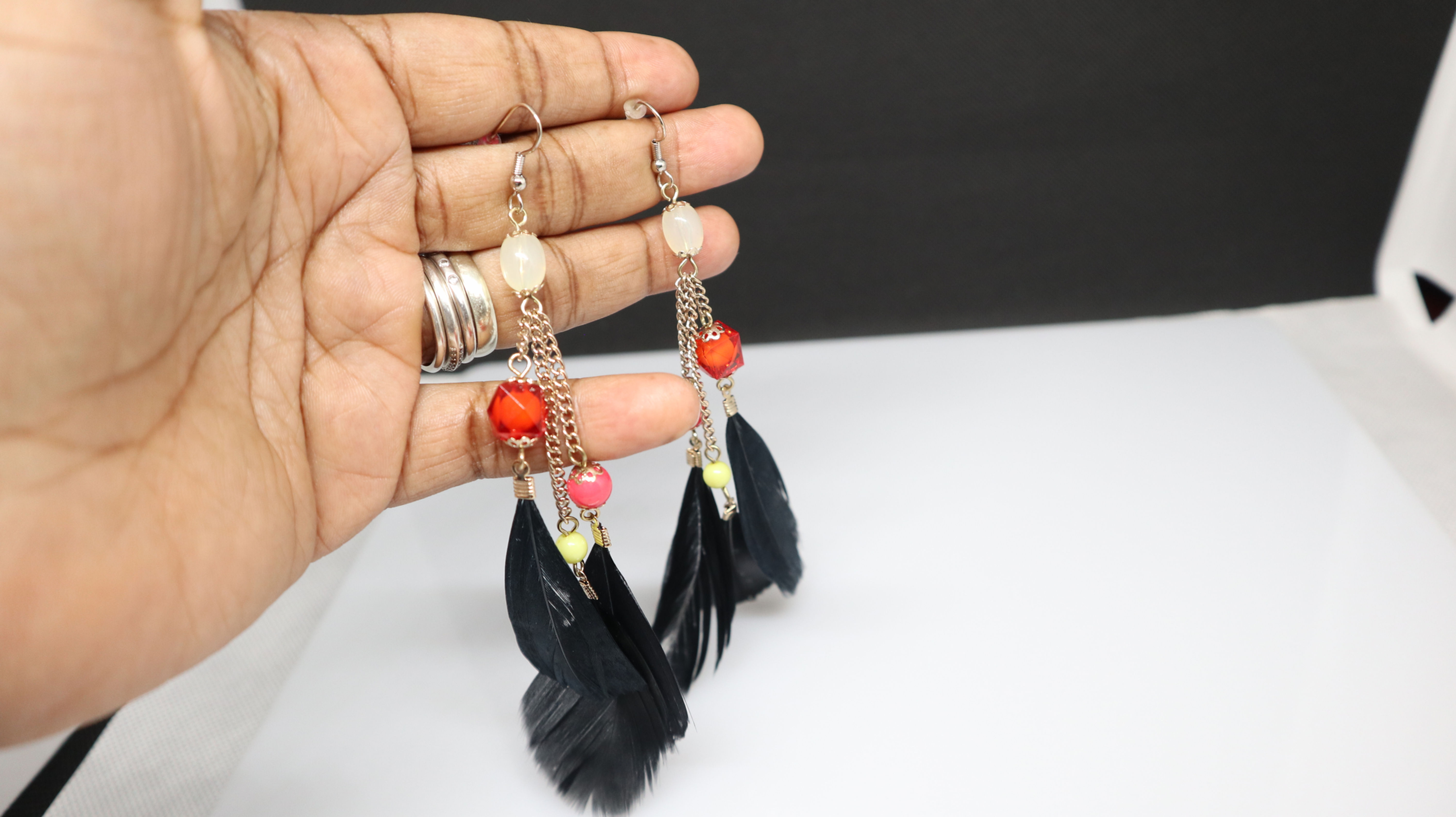 Feather Drop Long Earring
