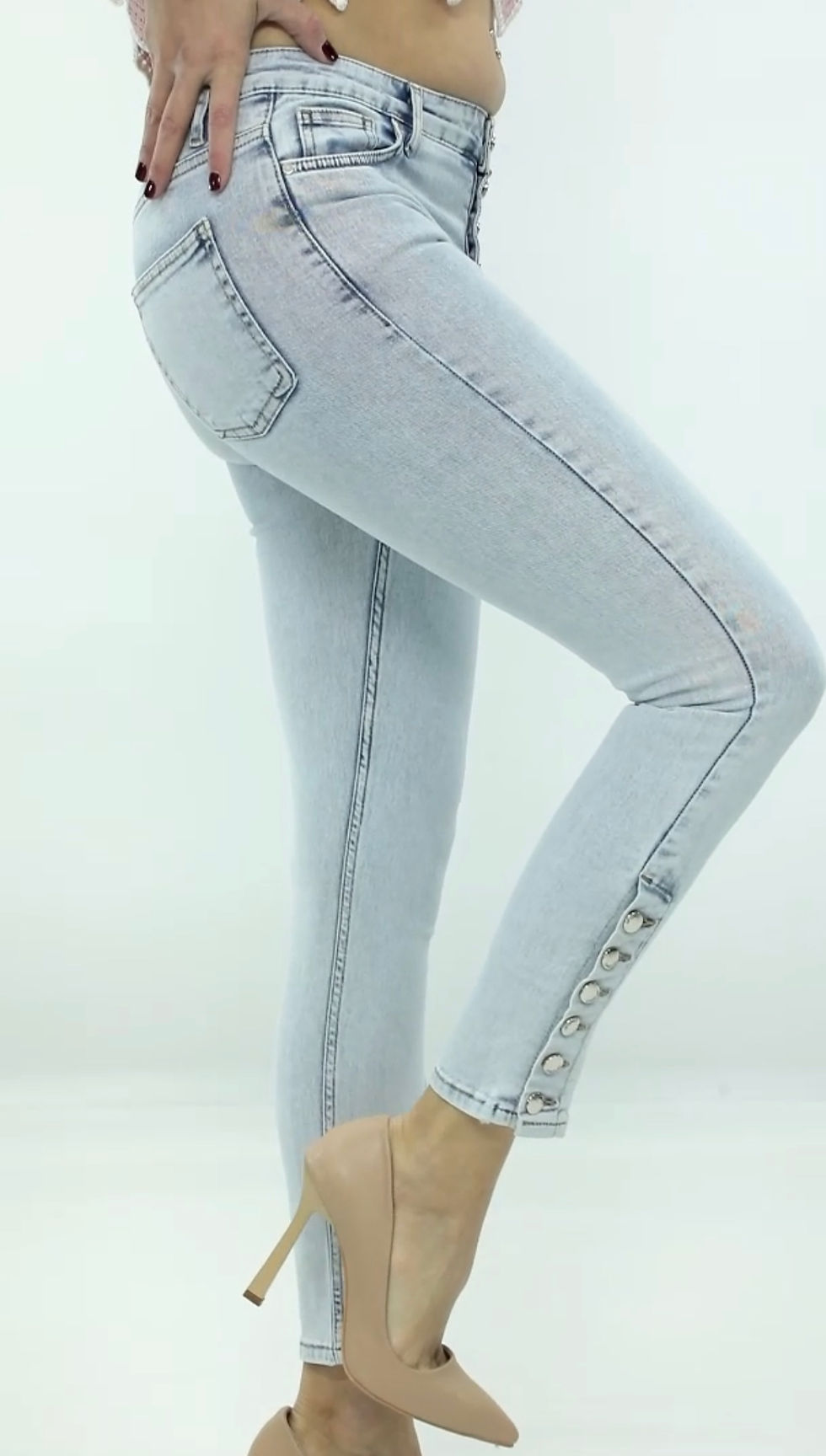 Thumbnail: Light Wash Skinny Jeans Side Buttons