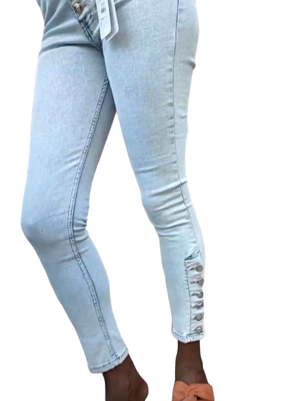 Miniatura: Light Wash Skinny Jeans Side Buttons