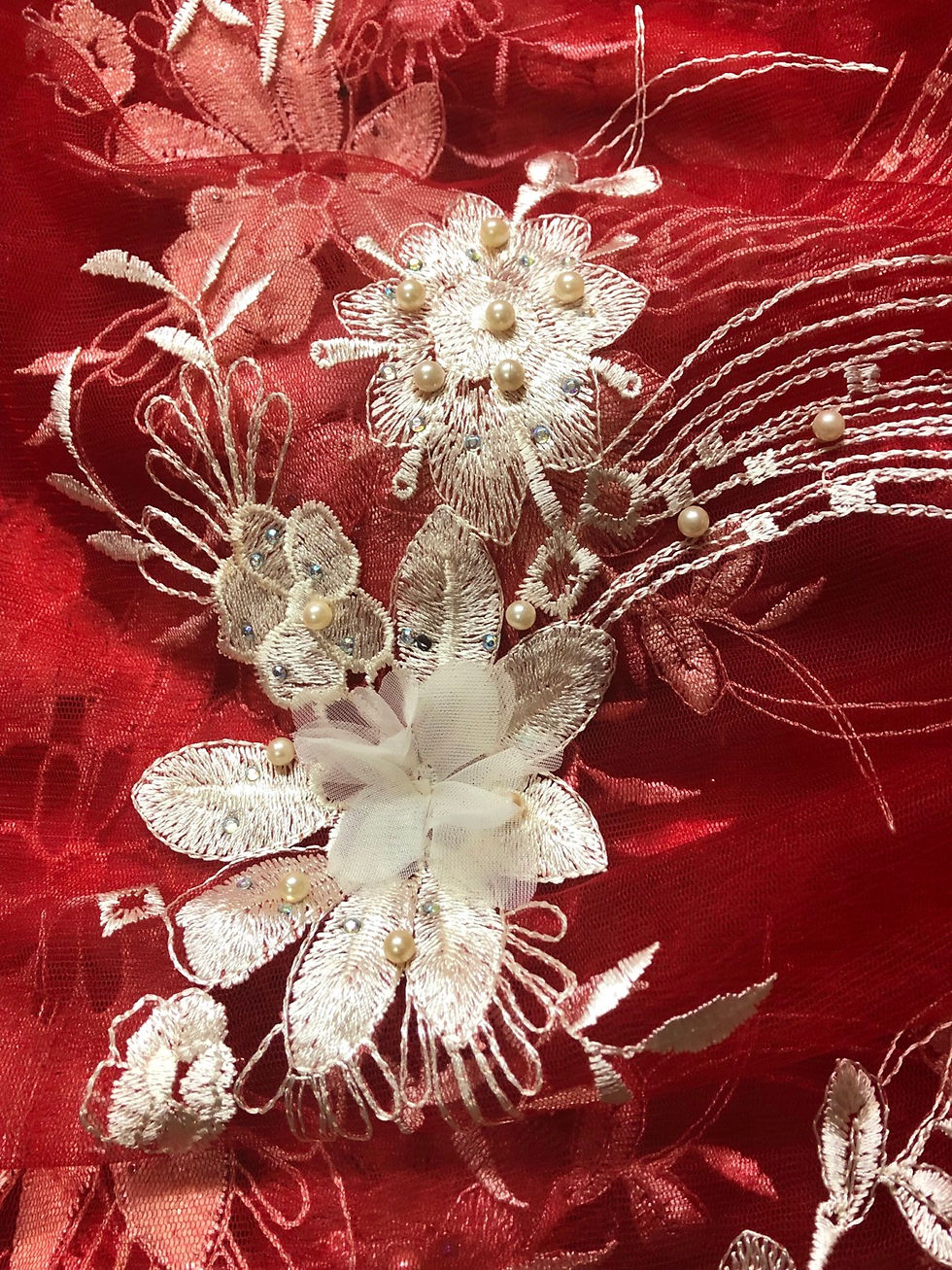 Миниатюра: Red 3D Flower, Stones and Pearl Beads French Net Lace