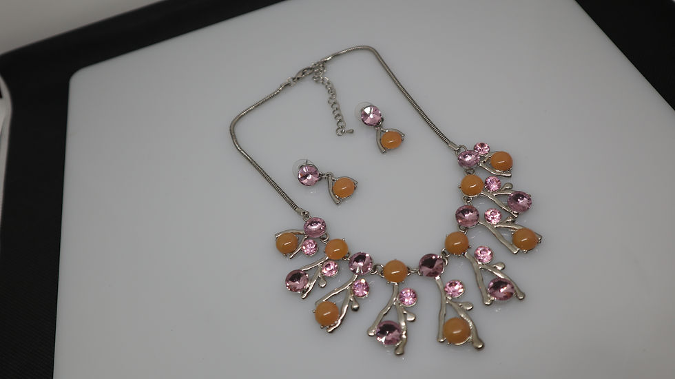 Miniature : Bib Branch Design Diamante Necklace and Earring costume Jewellery Set