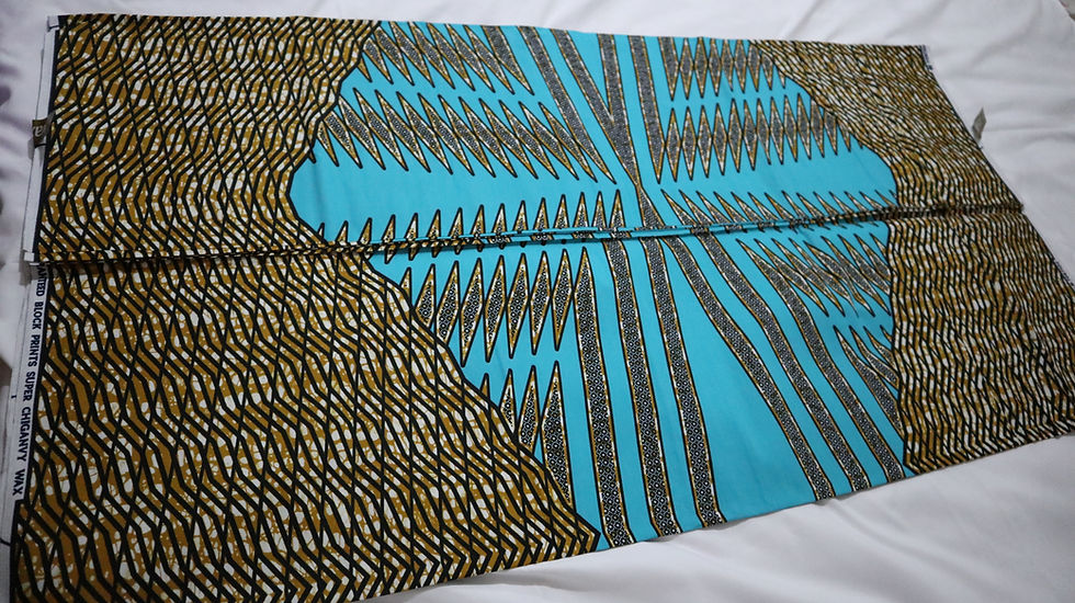 Thumbnail: Turquoise Blue/L-Brown African Ankara Print Chiganvy Fabric 