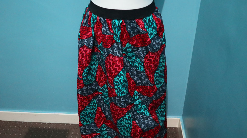 Thumbnail: Multi-Colour Gathered Elasticated Ankara Long Skirt