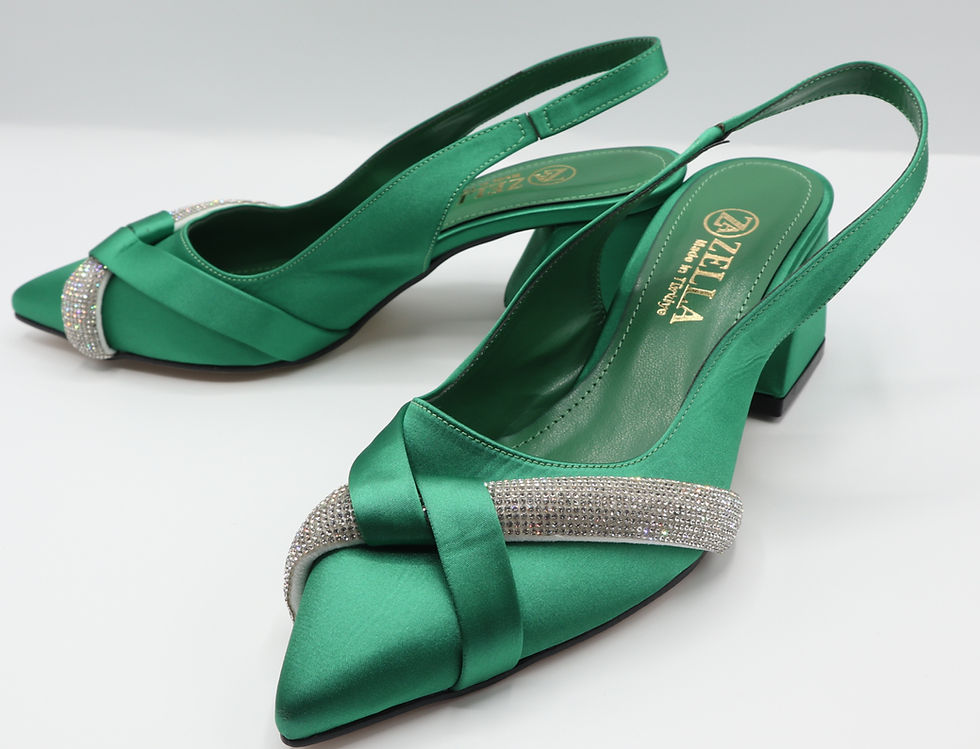 Thumbnail: Women’s Pointed Slingback Mid Block Heels Rhinestone Shoe In Green