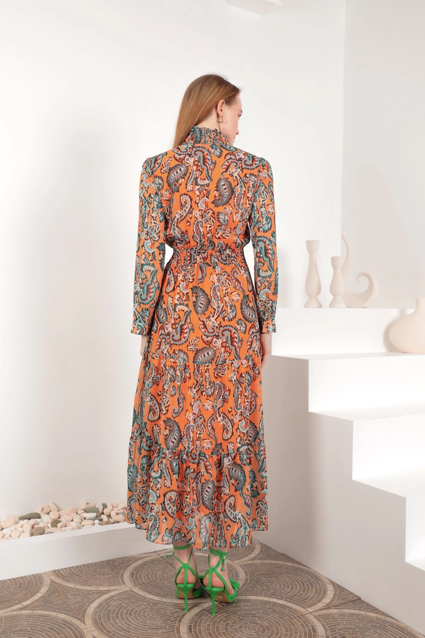 Thumbnail: Floral Shirred Tie Front Long Sleeves Dress