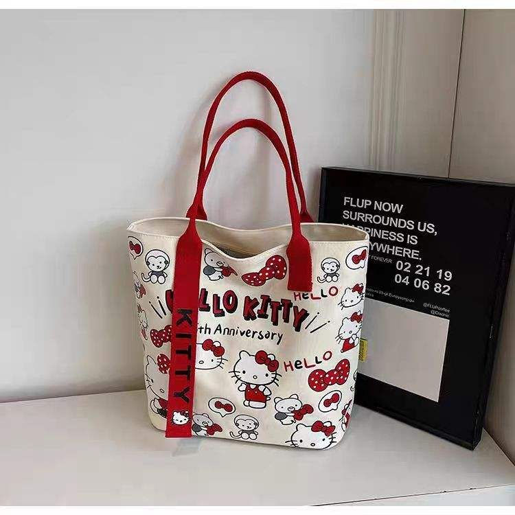 Thumbnail: Cute Kitty Kawaii Canva Tote Bag Shopping Laptop Canvas Bag